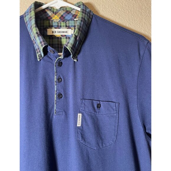 Ben Sherman Men's Short Sleeve Polo Shirt Plaid Collar Navy Blue - Picture 4 of 10